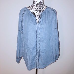 Knox Rose Small Chambray Embroidered Top